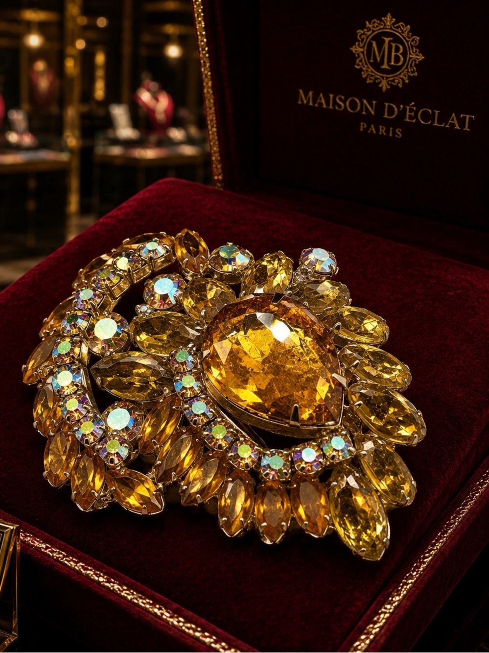Verified Juliana D&E Large AB and Topaz Rhinestone Brooch
